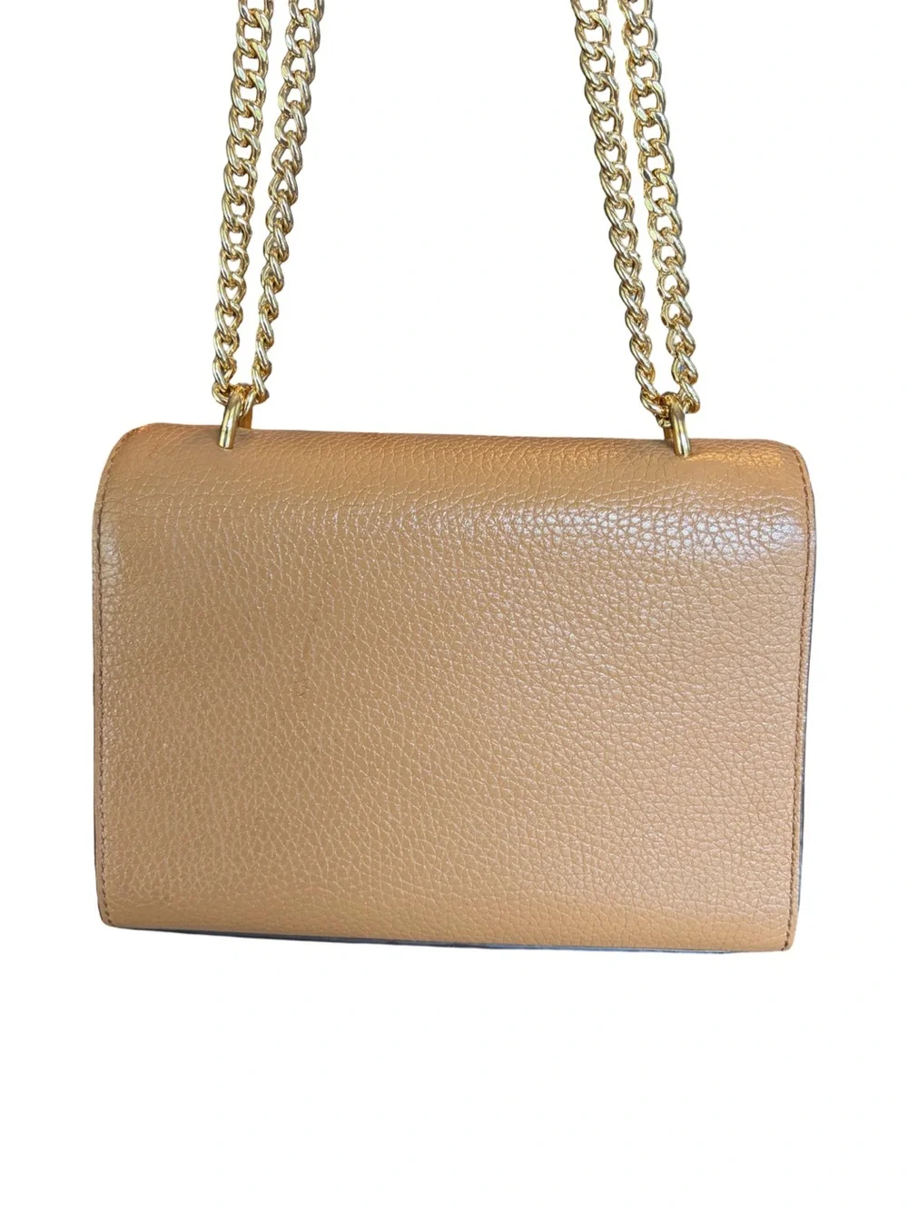 Tory Burch Carter Shrunken Shoulder Bag Tan Pebbled Leather Gold Hardware